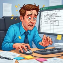 A_man_having_doubts_while_operating_a_PC_Excel_Illustration